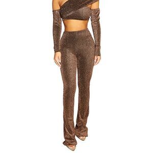 Naked wardrobe the glow up pant brown glitter XS XXS
